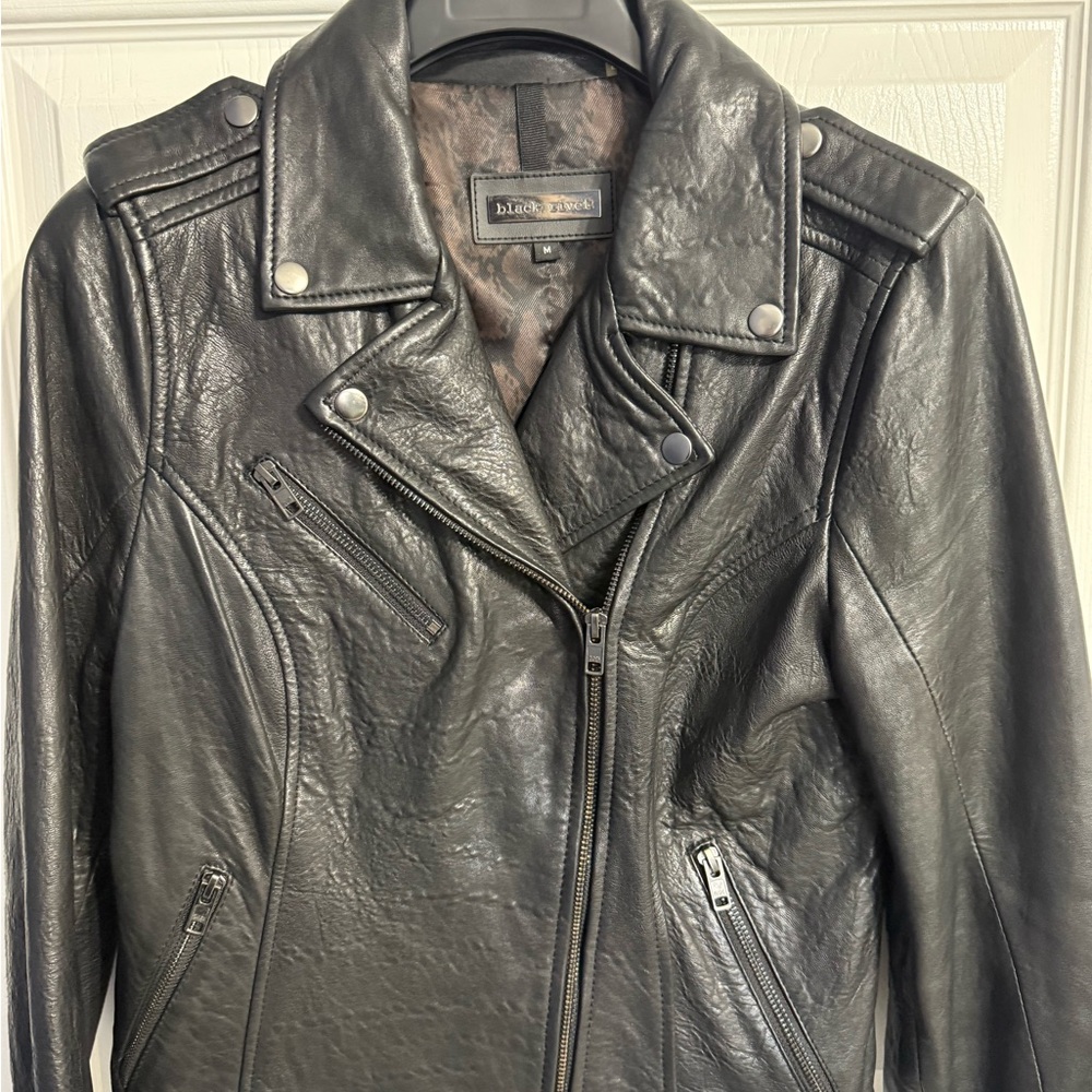 Black Rivet Classic Black Leather Jacket - Picture 2 of 5